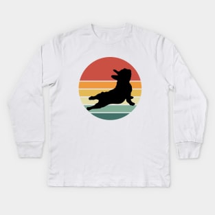 French bulldog yoga, sunset yoga frenchie silhouette Kids Long Sleeve T-Shirt